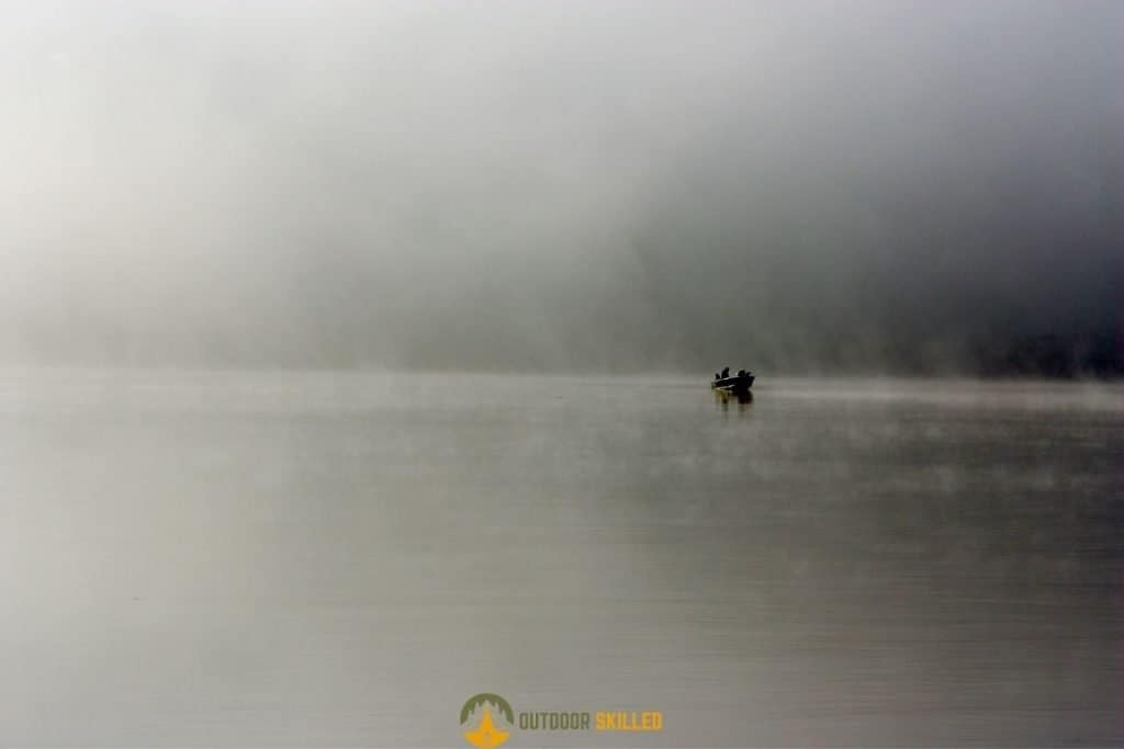 trout fishing in foggy weather