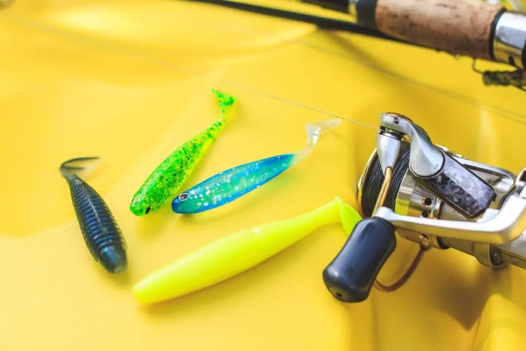 lures on kayak to show how to fish for trout in a kayak 