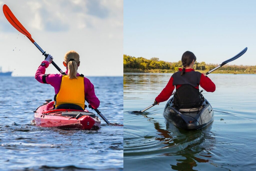 a photo of two kayakers to show sea kayaking vs. river kayaking